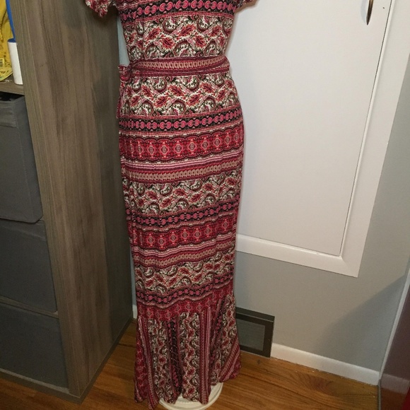 Boho Wrap Dress Full Length Bottom Flare - Picture 2 of 7